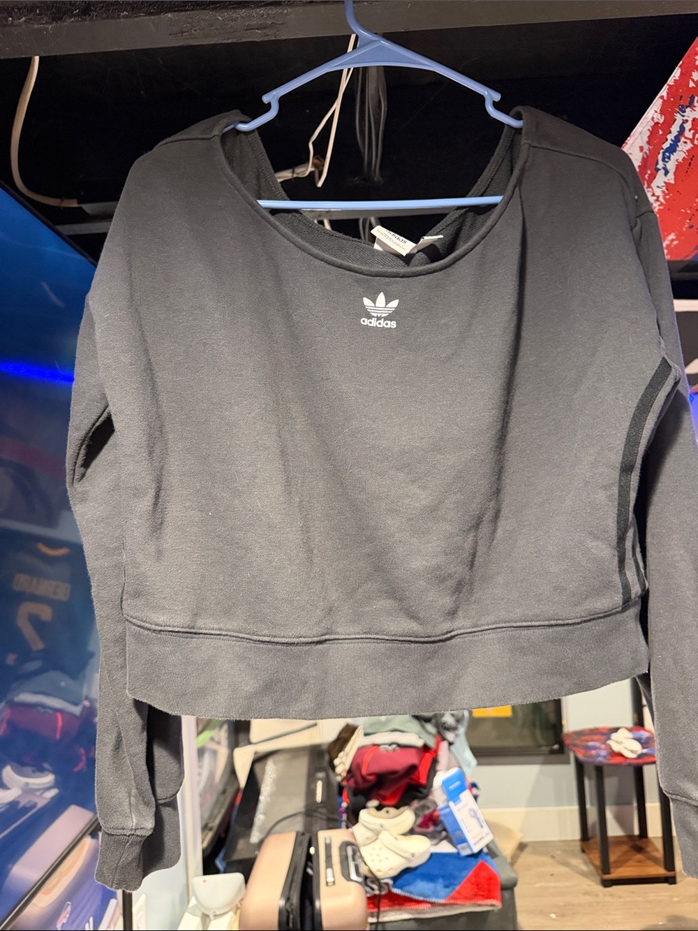 adidas Black Cropped Crewneck Sweatshirt